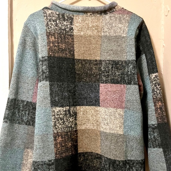 🏷️ talk of the walk • multicolor patchwork rolled mock neck tunic sweater - Picture 6 of 16